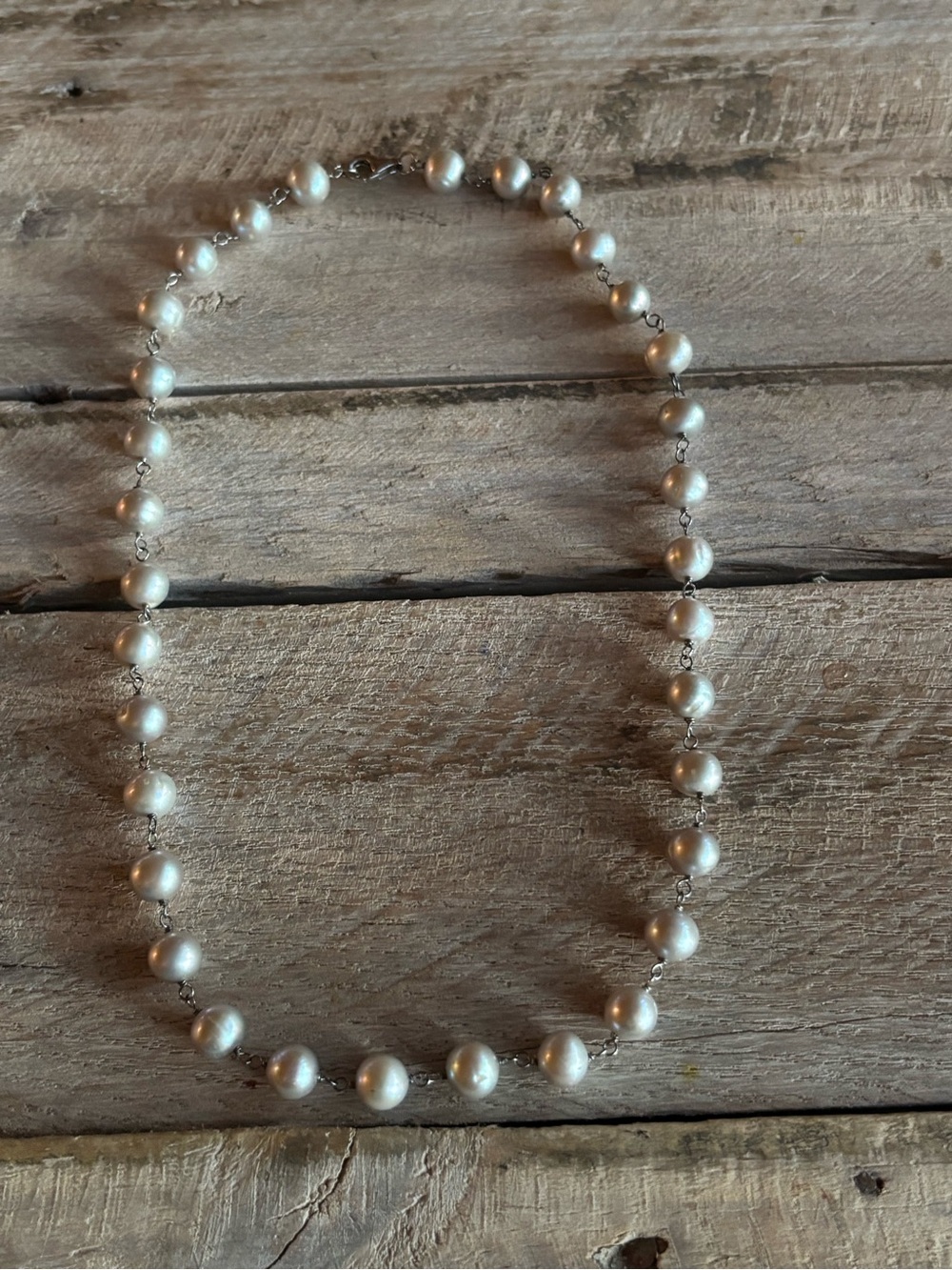Classic Sterling Silver Gray Pearl Station Necklace